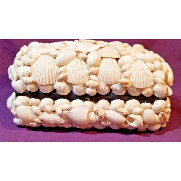 2 Vintage Seashell Encrusted Jewelry Trinket Treasure Box Handmade Coastal Beach - Picture 7 of 12